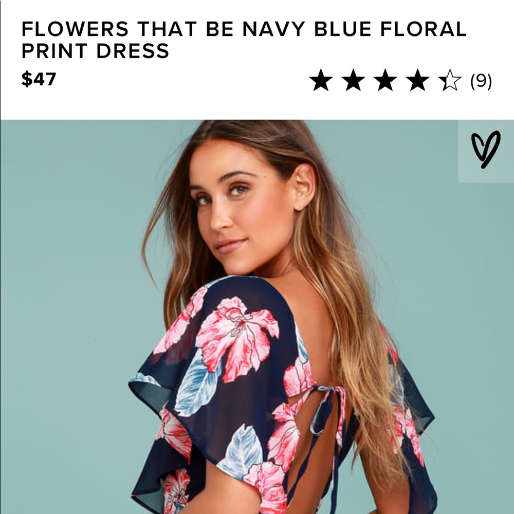 Navy Blue Floral Print Dress-Worn 1x